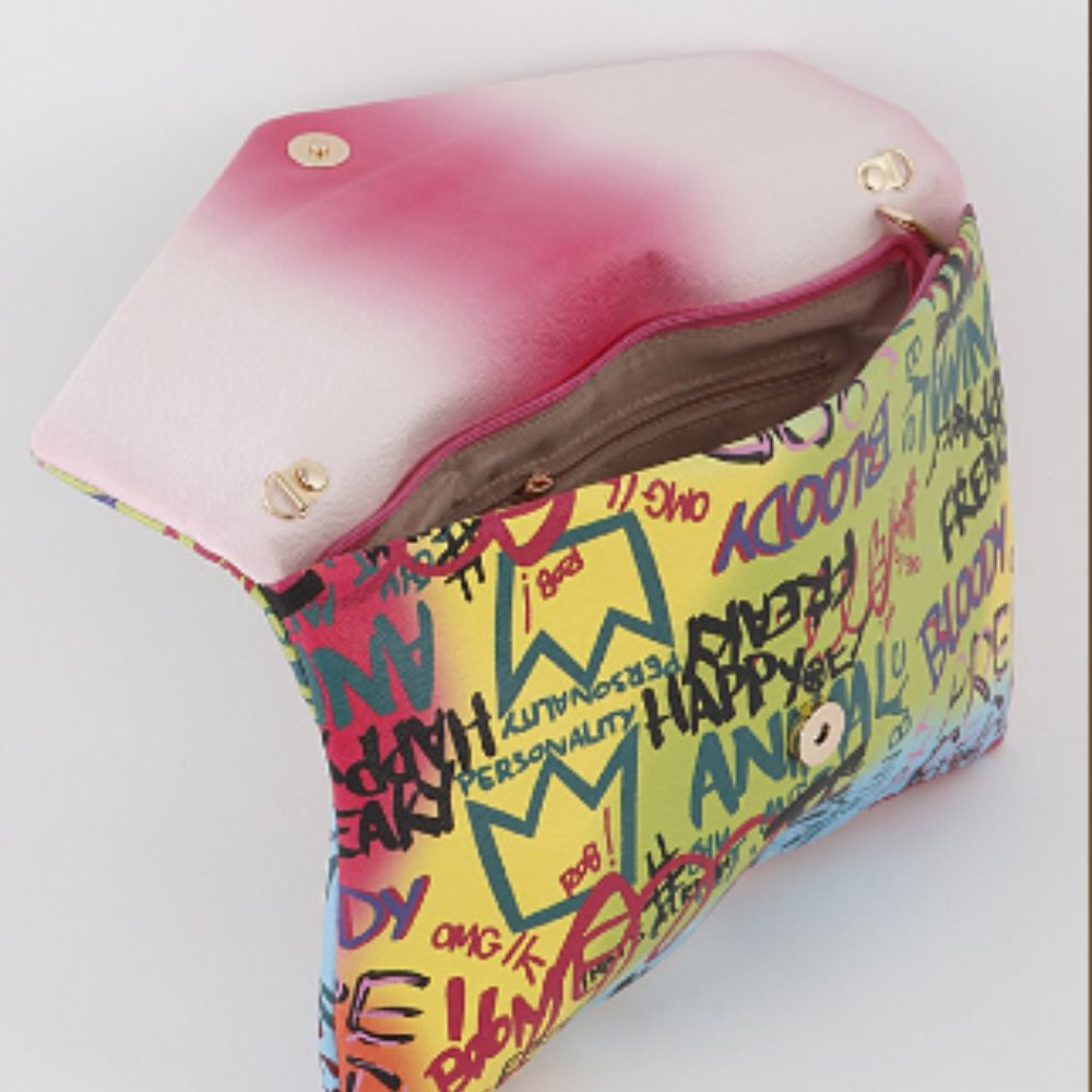 Multi Graffiti letter Cross Body Clutch - Picture 2 of 4